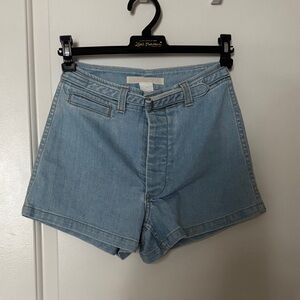 Creatures of Comfort High Waisted Light Wash Denim Shorts